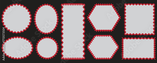 Wavy frame border set. Fun cute retro text boxes.  Retro scallop shape line picture frames. Vector cartoon wave rectangles. Kid graphic wiggly backgrounds. Fun colorful vertical groovy ... 