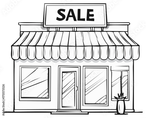 Cartoon Shopfront with Sale Sign, Shop, Store, Retail Outlet Illustration