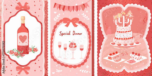 Whimsical pink celebration with wine bottle cake and desserts for special dinner