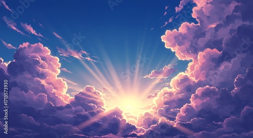 Dramatic Sky with Sunburst and Pink Clouds - Anime Style