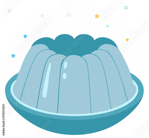 Blue gelatin dessert in a fluted mold, a cute flat vector food illustration