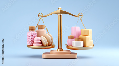 Balancing Sweet Treats and Colorful Candies on a Classic Scale Display in a Cheerful Setting
