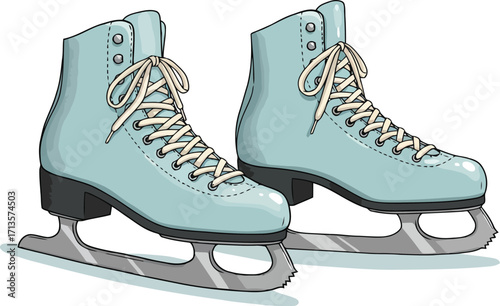 Aqua ice skates figure skating shoes pair elegant sport equipment vector
