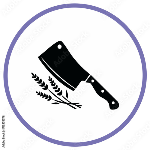 Butchery and Bakery Symbol with Cleaver Knife and Wheat Ears Icon