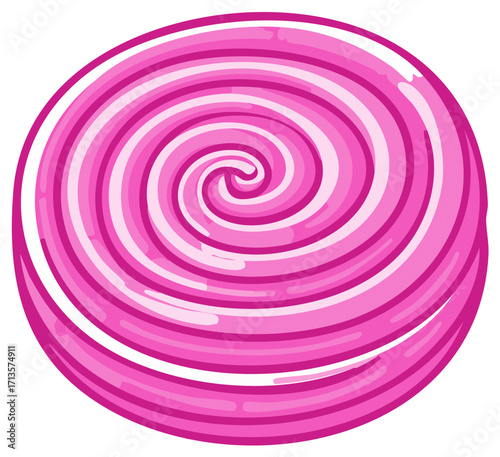 Whimsical Swirl Lollipop in Pink and White Shades Delightful Candy Treat with Glossy Shine Round and Sweet