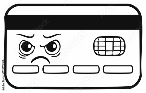 Angry credit card with face, bank card feeling rage, financial emotion, frustrated payment card illustration