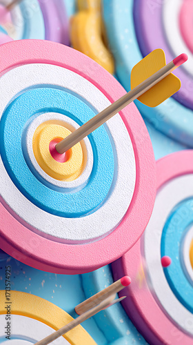 Colorful Archery Targets With Arrows Hitting the Bullseye at a Friendly Competition