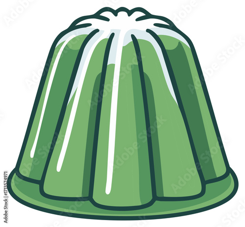 Green jelly dessert illustration, classic food, sweet treat icon, graphic design.