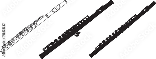 Monochrome and silhouette music flute instrument vector