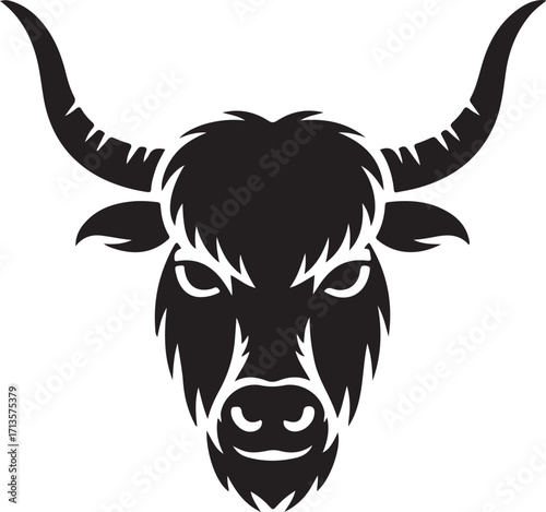 Stylized silhouette of a fierce bull s head with long horns