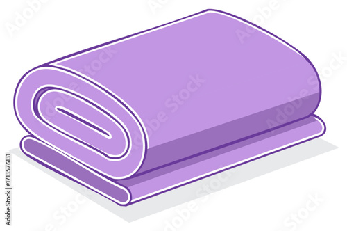 Rolled-up purple towel with white outline, isometric style illustration
