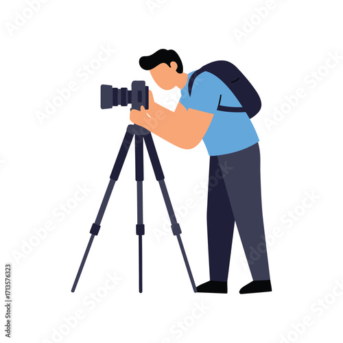 Vector art of photographer with camera on tripod