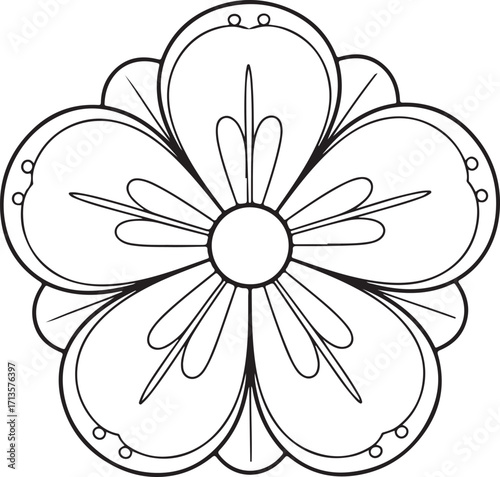 Elegant outline of a five petal flower with intricate details