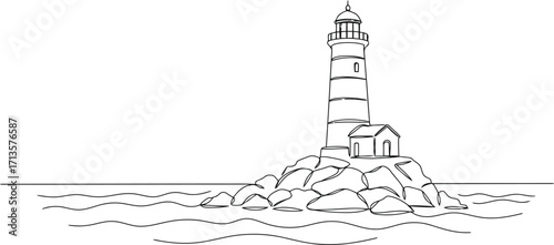 Coastal lighthouse sketch isolated sea landmark maritime navigation beacon vector