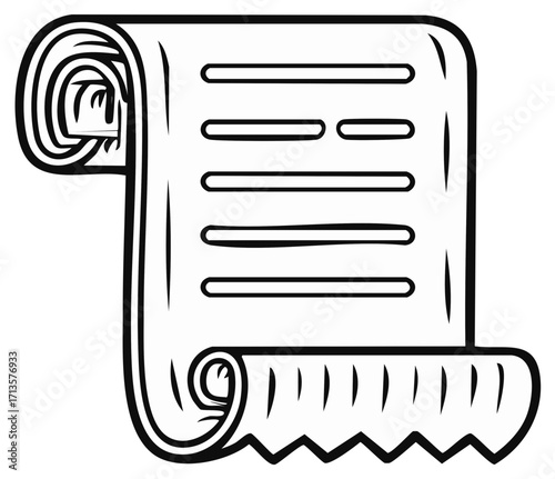 Antique Paper Scroll with Text Lines Black and White Illustration for Historical Documents