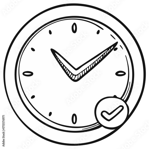 Outline clock with check mark icon Time management concept Task completed or deadline icon