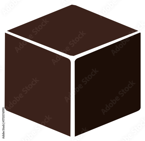 Geometric dark brown cube shape with white outlines creating a modern 3D icon illustration