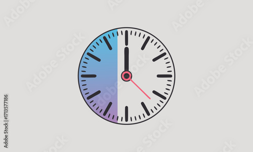 Minimalist analog clock face with black hands and pink accent.