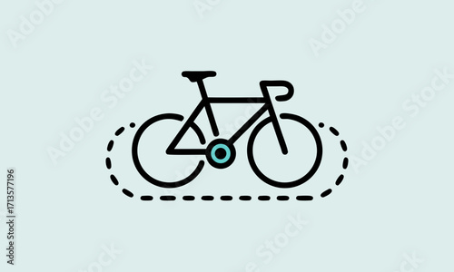 Minimalist black bicycle icon with dashed outline.