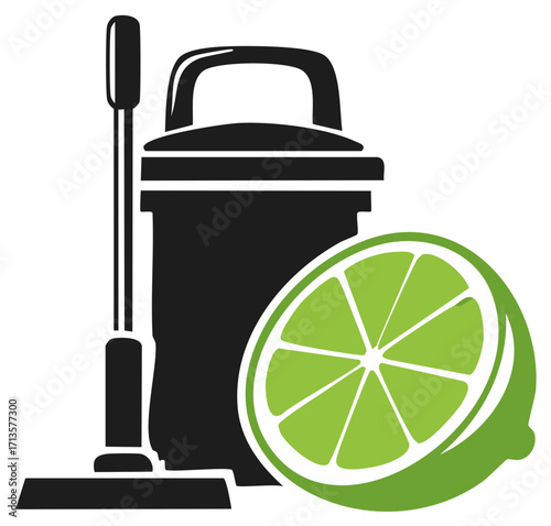 Refreshing natural citrus lime and a domestic vacuum cleaner icon symbolizing clean fragrant homes