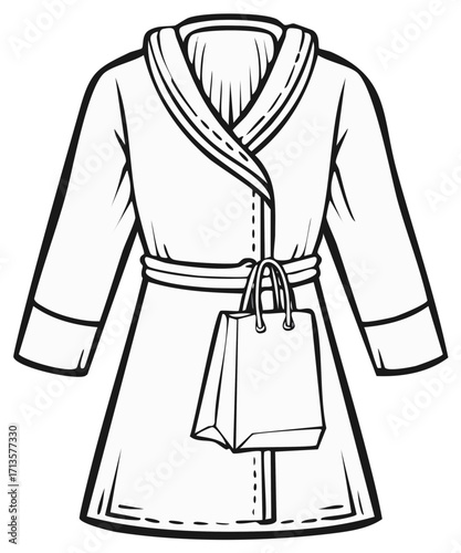 Illustration of a dressing gown with a shopping bag, isolated on white background.