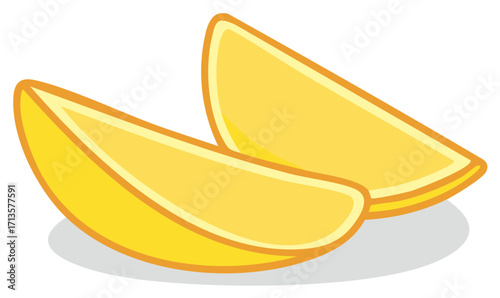 Two bright yellow mango slices displayed for a refreshing tropical illustration