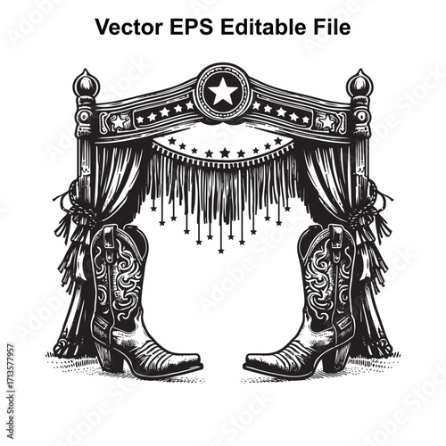 Vector art of western cowboy boots under a decorative archway