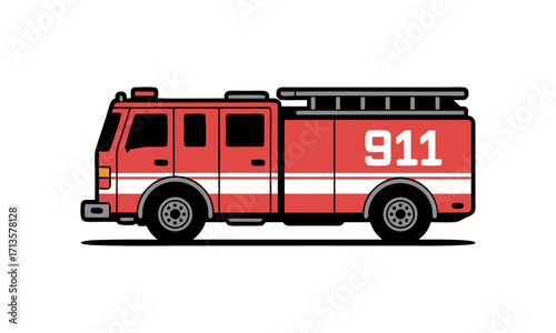 Red Fire Truck with 911 Number and Ladder.