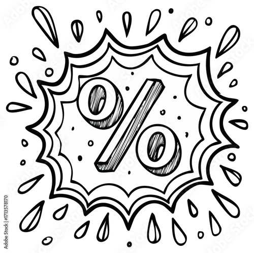 Discount Design Hand Drawn Style Percentage Symbol Black and White Doodle