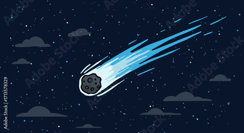Stylized illustration of a comet streaking across a starry night sky