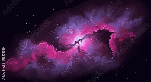 Dreamy Nebula with Swirling Clouds of Pink and Purple
