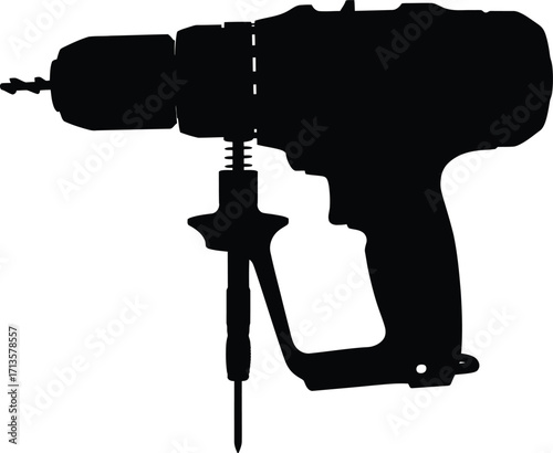 Black silhouette of a power drill power tool vector