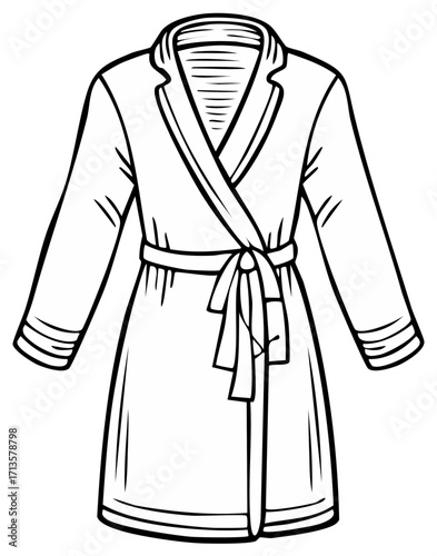 Elegant belted robe with shawl collar and contrasting cuffs and hem detail