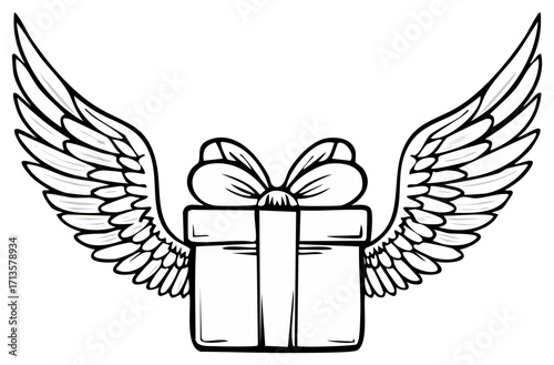 Gift box with angel wings and ribbon bow design element