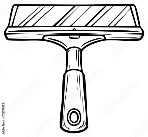 Simple black and white line art illustration of a squeegee cleaning tool for windows and surfaces