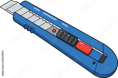 Sharp blue utility knife tool ready for cutting and crafting vector