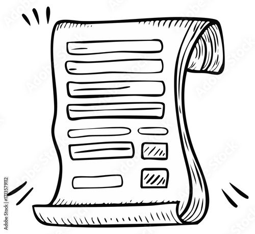 Hand drawn document form with blank input fields checkboxes and radio buttons doodle style