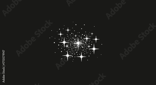 Shimmering White Star Cluster and Glitter Particles Explode on a Dark Background