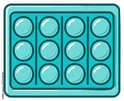 Cartoon teal pop it bubble fidget toy. Relaxing anti stress sensory game for kids and adults