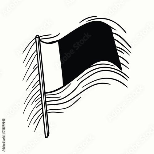 Black and white flag waving in the wind