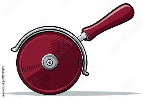 Illustration of a red pizza cutter in modern flat design style