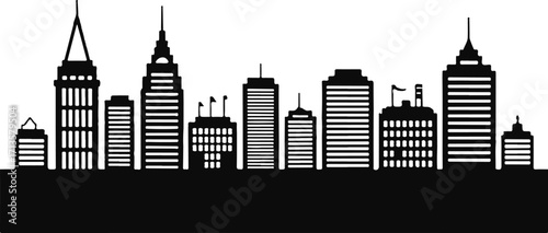 Black silhouette of a modern city skyline at dusk