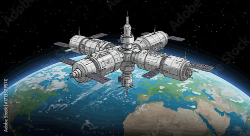 Futuristic Space Station Orbiting Earth - A Vision of Tomorrow