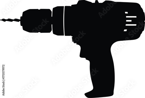 Black drill silhouette with spiral bit power tool vector