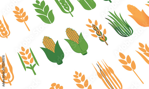 Stylized Icons of Wheat and Corn Crops.