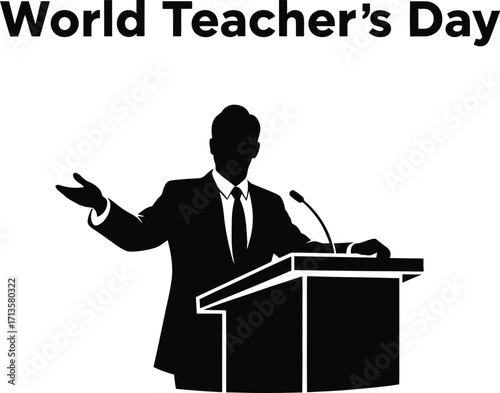 Silhouette illustration for world teachers day, showing a teacher giving a lecture