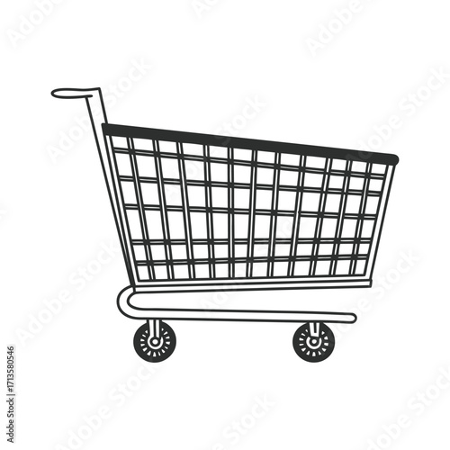 Black and white sketch of a shopping cart