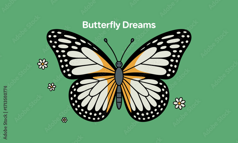 Obraz premium Stylized Monarch Butterfly with Delicate Flowers.