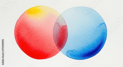 Watercolor Overlapping Circles Red, Yellow, and Blue on Textured White Paper