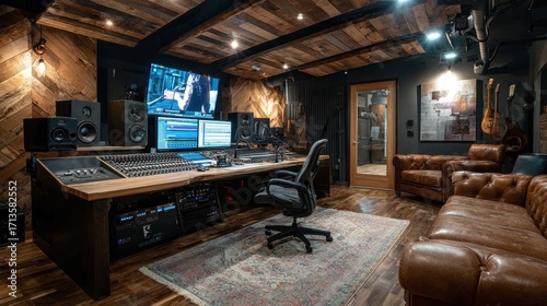 Stylish Modern Music Recording Studio Interior with Cozy Atmosphere